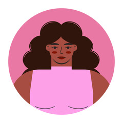 Young woman face portrait in circle. User profile, Cartoon  character vector flat illustration.
