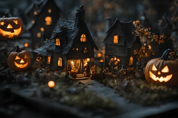 Fototapeta na wymiar Halloween background with pumpkin on the grave