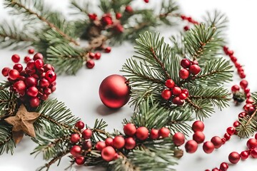 Fototapeta na wymiar christmas wreath with red berries and pine cones
