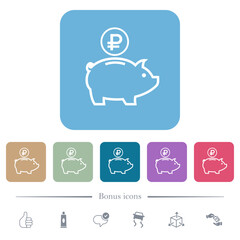 Ruble piggy bank flat icons on color rounded square backgrounds
