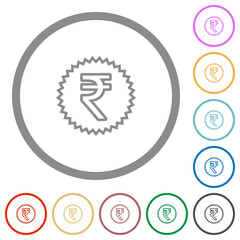 Indian Rupee sticker outline flat icons with outlines