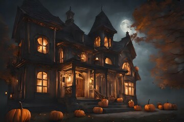 Fototapeta na wymiar Spooky Old Castle in Halloween 