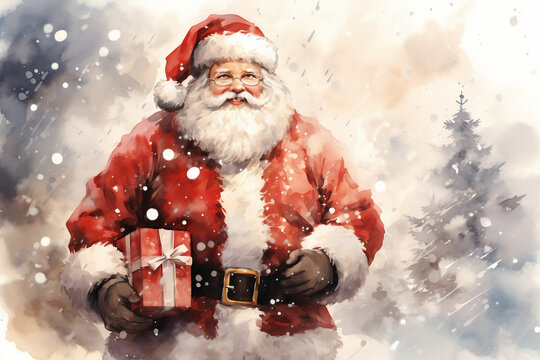 Retro Watercolor Santa Claus Christmas Concept Flyer,