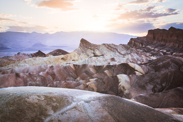 View on beautiful sunset at the Zabriskie Point, Death Valley, California, USA