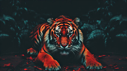 Red tiger in the night created with Generative AI technology