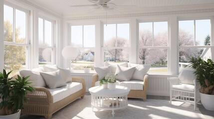 Bright and Airy Sunroom with White Ceiling Fan 