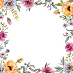Watercolor  frame with flowers. Hand painted illustration 
