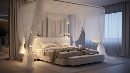 Serene Bedroom with White Bed Canopy