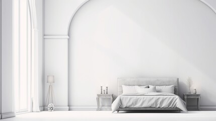 a miniature luxury bedroom infront of isolated White and light gray contrast on left side with copy space.