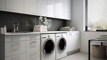 Modern Laundry Room with White Appliances