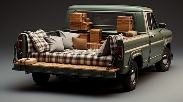 a miniature luxury pickup truck with features like a stylish bed cover, detailed interior, and chrome accents.