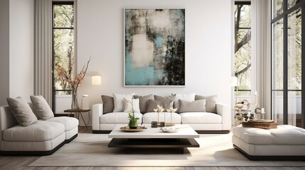 Contemporary Living Room with White Sectional 