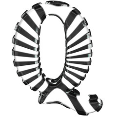 White symbol with black straps. letter q