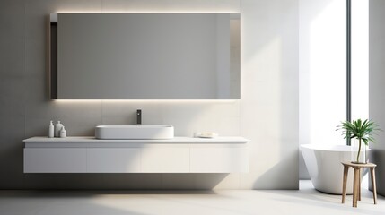 Fototapeta na wymiar Minimalist Bathroom with White Floating