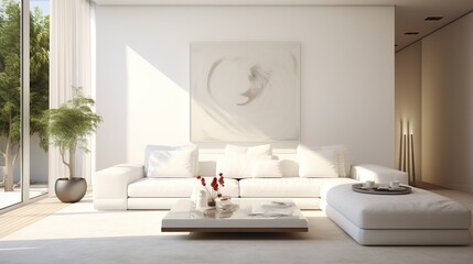 Fototapeta na wymiar Minimalist Living Room with White Coffee Table