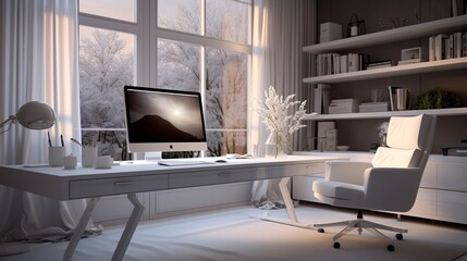 Fototapeta na wymiar Modern Home Office with White Desk 