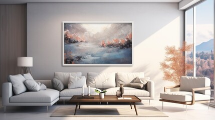 Stylish Living Room with White Wall Art