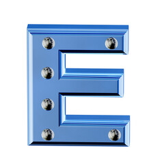 Blue symbol with metal rivets. letter e