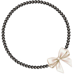 Watercolor hand drawn elegant pearl frame with bow