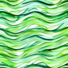 watercolor green waves pattern, green algae background, Generative ai, green algae pattern for design