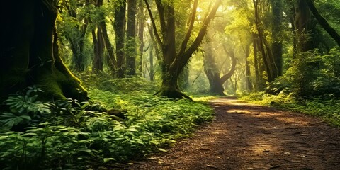 Obraz premium enchanted path through magical forest cinematic 4k