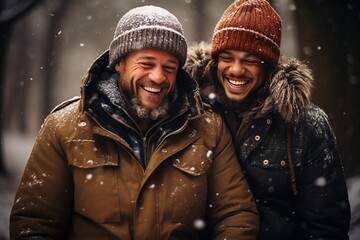 mixed-race male gay friends celebrate at a lovely New Year's party During Christmas time