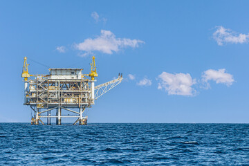 Santa Cruz Island, CA, USA - September 14, 2023: Grace Oil Drilling platform just off the island...