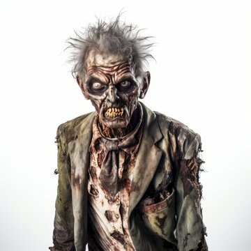 Best zombie costume and makeup isolated on a white background generative ai