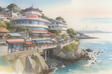 Naklejka premium 湘南の岬の建物 generative AI