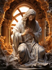 Jesus Christ calmly praying in sacred place. AI