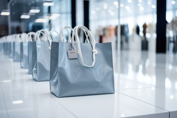 Naklejka premium Indulge in luxury at a fashionable boutique, offering an exquisite collection of expensive designer handbags. Elegance, style, and glamour define this modern retail space, perfect for the stylish woma