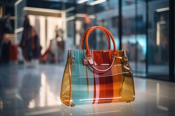 Step into a luxurious designer boutique where elegance meets style. This fashionable store showcases a collection of expensive leather handbags and accessories, perfect for the modern, stylish woman - obrazy, fototapety, plakaty