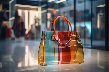 Tuinposter Step into a luxurious designer boutique where elegance meets style. This fashionable store showcases a collection of expensive leather handbags and accessories, perfect for the modern, stylish woman © ChaoticMind