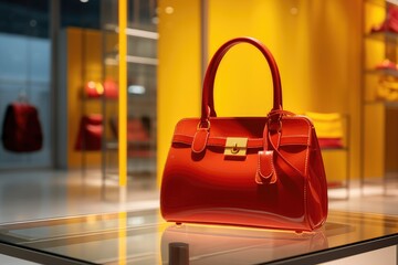 Step into a luxurious designer boutique where elegance meets style. This fashionable store showcases a collection of expensive leather handbags and accessories, perfect for the modern, stylish woman