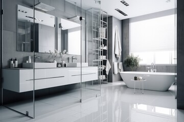Indulge in luxury and elegance with a modern bathroom design. White interiors, clean lines, and contemporary fixtures create a bright and relaxing space for ultimate hygiene and relaxation.