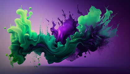 Creative unique looking green and violet mix abstract smoky color splash wallpaper background Ai...
