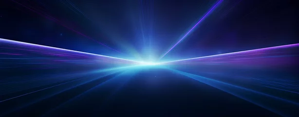 Fotobehang blue and purple laser light rays in an abstract space, in the style of dark blue, high horizon lines, two dimensional, abstract minimalism, realistic lighting, superflat style background.generative AI © yj