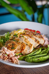 Chicken Salad with Avocado and Hard Boiled Eggs.