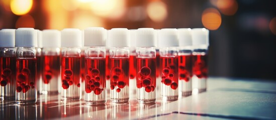 Collect blood in tube for Thalassemia DNA test as requested in lab With copyspace for text - obrazy, fototapety, plakaty