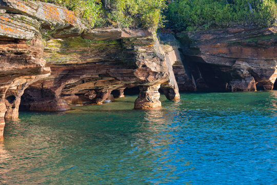 Colorful Rocky Shoreline of Apostle Islands Sea Caves In Wisconsin