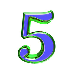 Blue 3d symbol in a green frame. number 5