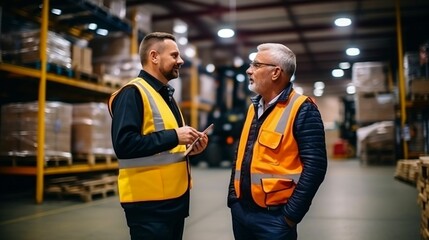 Young man discussing with colleague over machinery in industry
