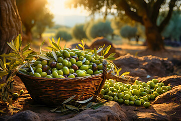 Fototapeta premium Aesthetic image of traditional olive harvest