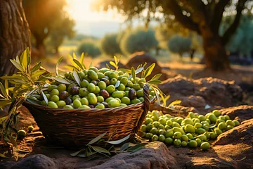 Tuinposter Aesthetic image of traditional olive harvest © FrankBoston