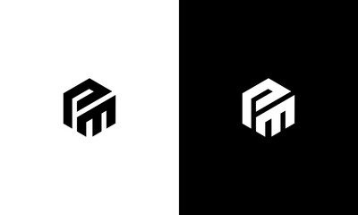 Creative and Minimalist Letter PM MP Logo Design Icon, Editable in Vector Format in Black and White Color Very suitable for use in business consulting and technology companies
