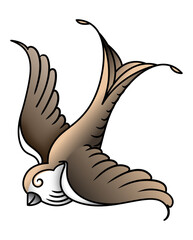 A stylized illustration of a brown swallow