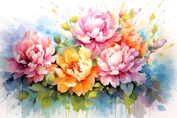Delicate Petals: Exquisite Watercolor Peony Splash