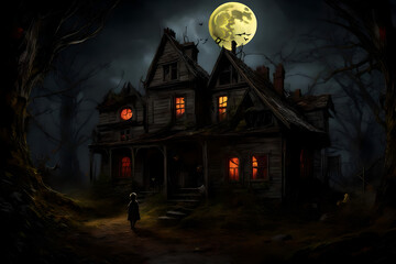 Fototapeta na wymiar Haunted House in the Moonlight