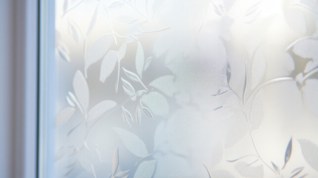 Closeup of frosted etched glass, creating a soft and diffused light effect while maintaining privacy.