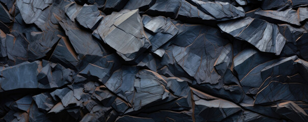 Detailed shot of jagged volcanic basalt, featuring shades of midnight blue and burnt sienna with jagged, sharp edges and a co, grainy texture. - obrazy, fototapety, plakaty